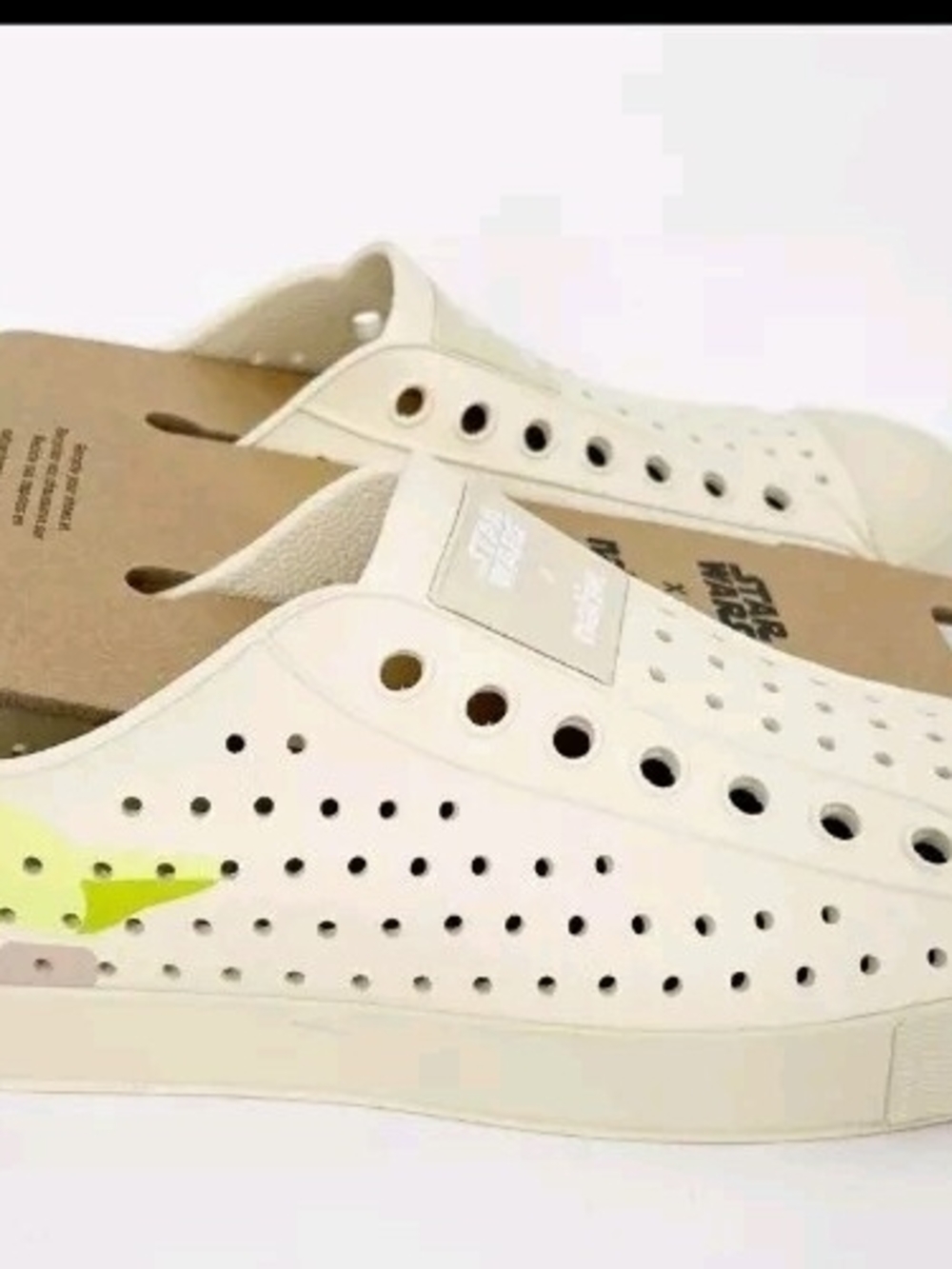 Native Jefferson Slip-On Sneakers in Off-White with Neon Yellow Accent